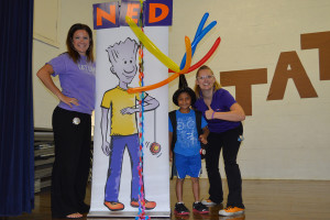 Motivational speaker Nicole Hodges, Landon Gordon and Tatum Principal Mrs. Ginger Ketcher enjoy a program, NED (Never Give Up, Encourage Others, Do Your Best) presented to the Tatum Elementary School students in September.