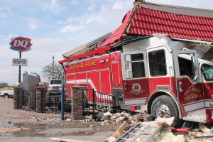 A Greenville FD Fire Engine drove through the Farmersville Dairy Queen Jan. 20. No one was seriously hurt in the wreck.