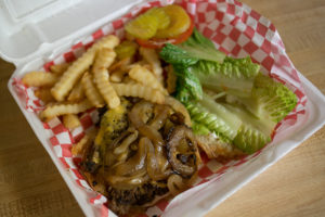 The Branch Grocery and RV Park provide more than gas with tasty options such as this burger and side of fries.